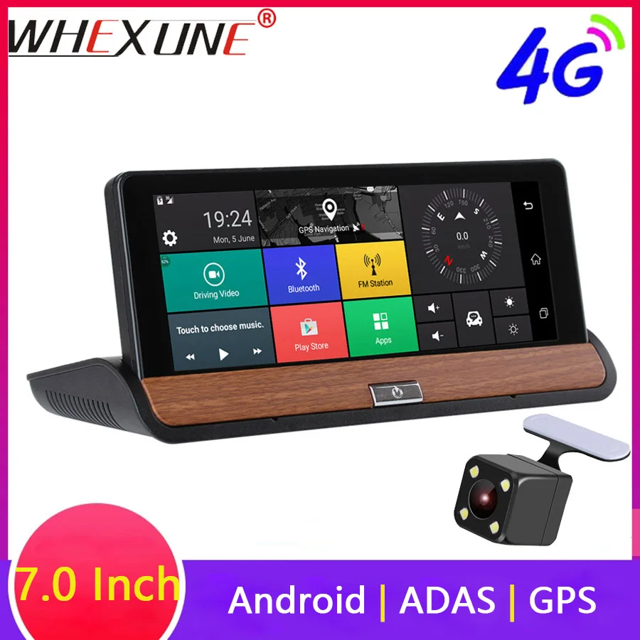 WHEXUNE 7 дюймов 4G Android автомобильный видеорегистратор камера gps навигация 1080P двойной объектив Автомобильный видеорегистратор ADAS WiFi монитор Bluetooth
