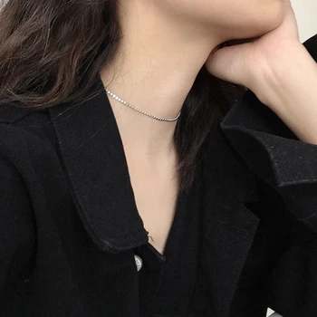 

GHIDBK Dainty 925 Sterling Silver Cubes Beaded Necklaces Minimalist Round Geometric Beads Chokers for Women Korea Silver Jewelry