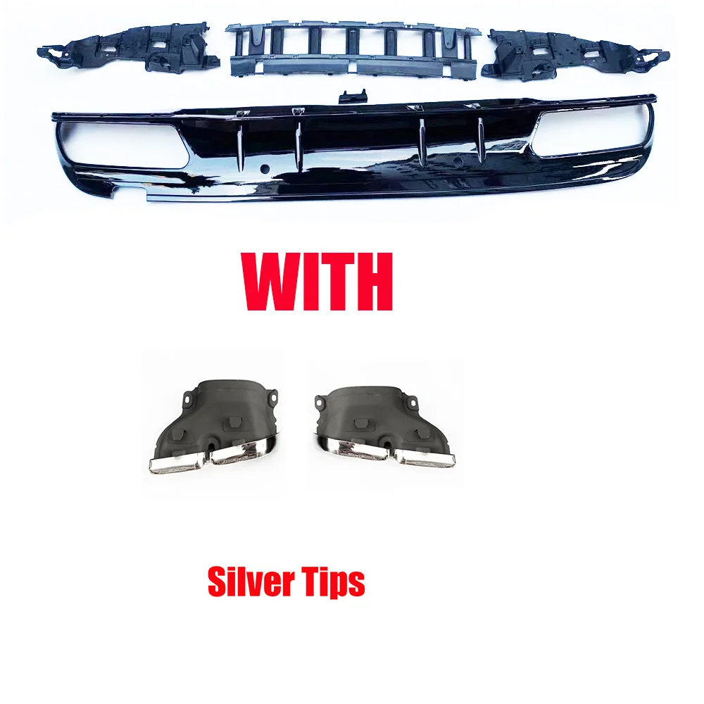 1 set Silver Exhaust C63s стиль 4 выхода PP задний диффузор с выхлопными наконечниками для Benz W205 S205 4 двери C180 C200 C300 C43 C63 с AMG посылка 15-22 - Цвет: 1 set Silver Exhaust