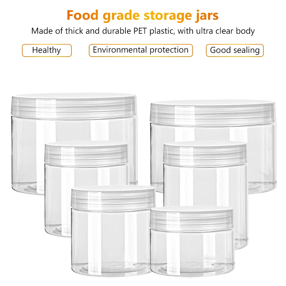30/50/60/80/100/120/150ml Clear Plastic Spice Jars With Lids Storage