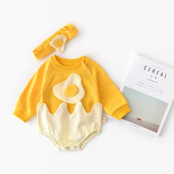 

2019 Autumn New Baby Clothes Newborn Cartoon Egg Long Sleeve O Neck Tops +headband Cute 3 6 9 Month Baby Girls Outfit