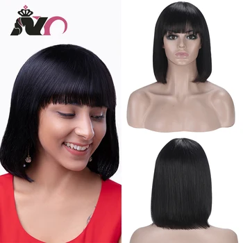 

NY Hair Brazilian Remy Hair Straight Bob Wig Human Hair Wigs For Women Mid-Length Natural Color Full Machine Made Wigs With Bang