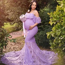 

2021 lace maternity dress photography props pregnant women take pictures of trailing short sleeve one-piece dress evening dress