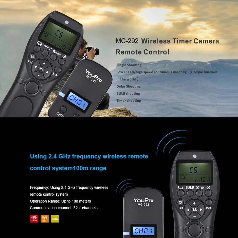 Camera Remote Shutter Button Camera Remote Shutter Release YouPro MC-292 N3 Wireless Shutter Timer Remote For Canon EOS R5 R3 7D 5D Mark IV 6D 7D2 5D3 50D 40D 30D Camera Shutter Release