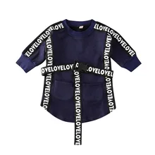 Платье для девочек-подростков; коллекция года; сезон осень-зима; толстовки с длинными рукавами; теплые платья с буквенным принтом и поясом для девочек; детская одежда