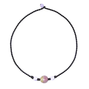 

Handmade necklace, Japanese style female colored glass luminous pendant, simple style weaving, personalized lotus pendant
