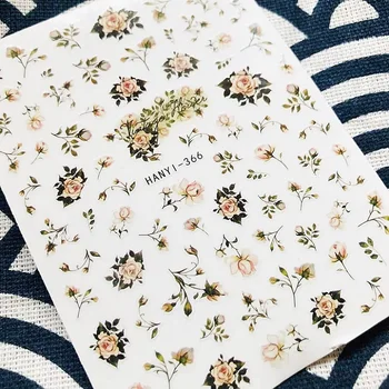 

HANYI-366 rose flower leaves design cartoon girl colorful film designs 3d nail art sticker nail decal accessories