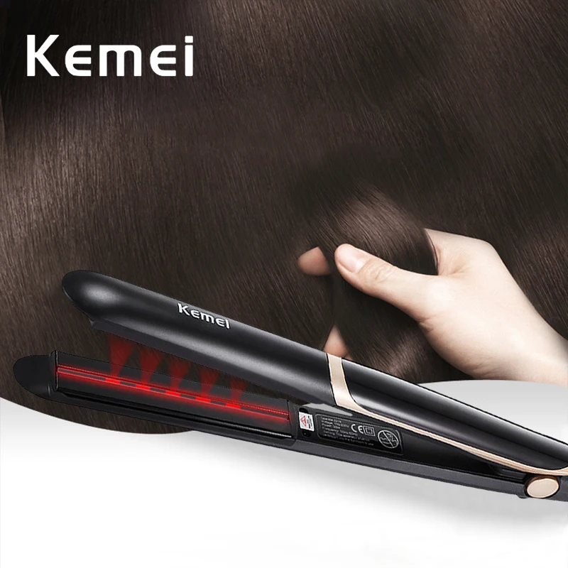 Kemei Выпрямитель для волос Профессиональный щипцы завивки отрицательный