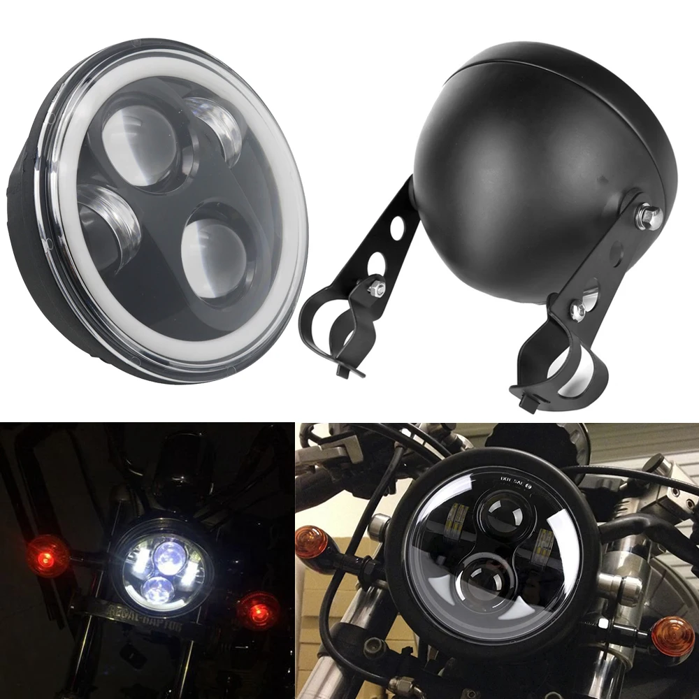 

5-3/4" 5.75 inch Motorcycle Motor LED Projector Full Halo Headlight Angle Eyes DRL Signal For Harley Davidson Dyna Sportster