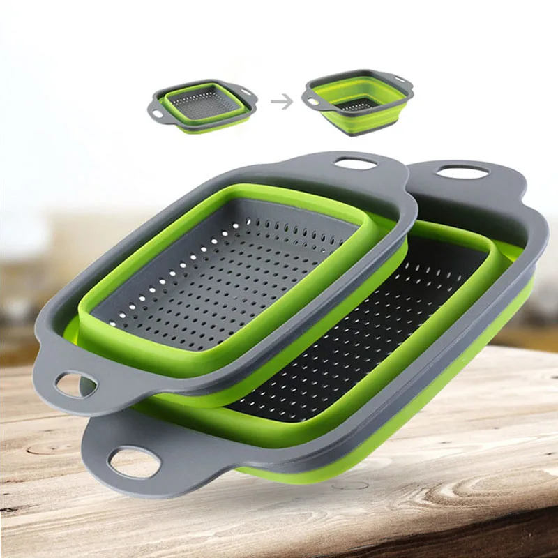 QDRR Foldable Fruit Vegetable Washing Basket Strainer Portabl Silicone Colander Collapsible Drainer With Handle Kitchen Tools | Дом и сад