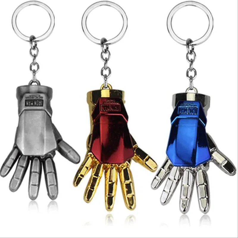 

15pcs/lot Fashion Jewelry Marvel Comics Retro The Avengers Iron Man Palm Golves Keychain Superhero Trendy Alloy Keyring For Men