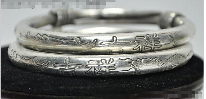 914 + коллекционный Старый тибетский серебряный резной браслет с драконом