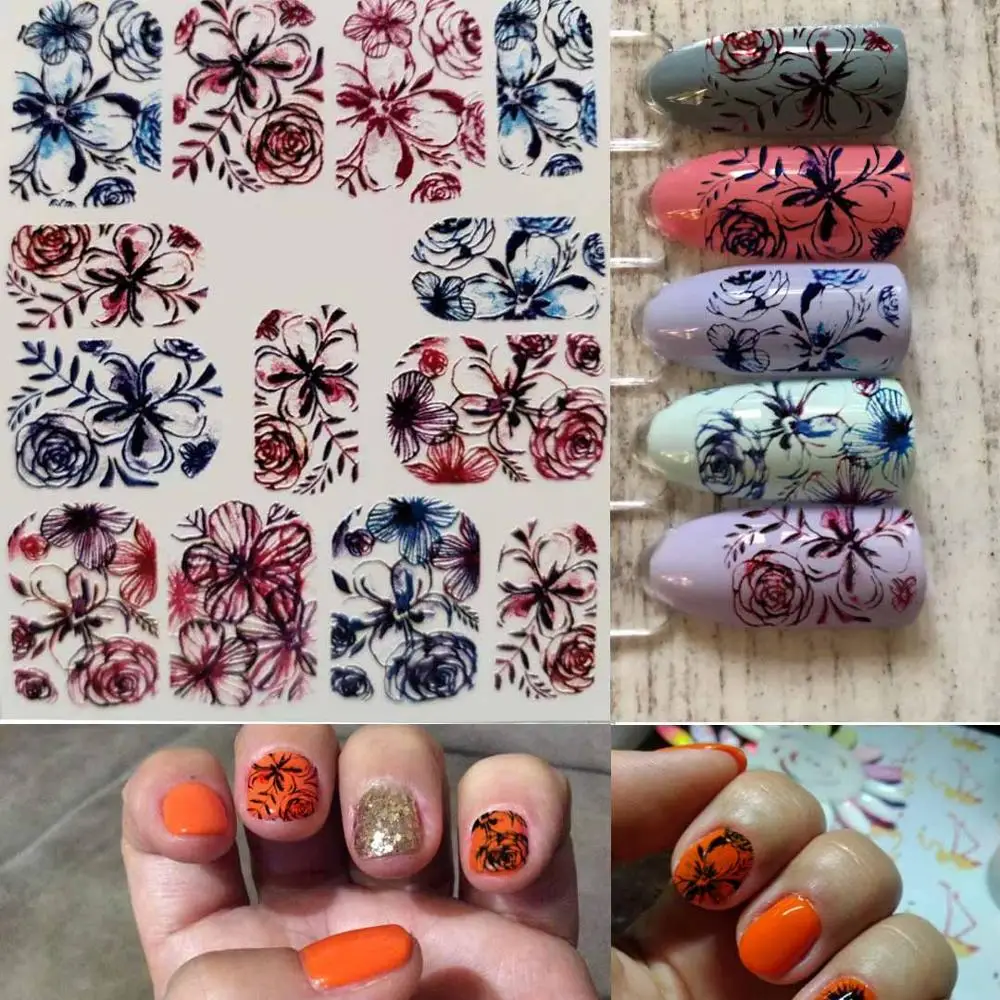 

3D Acrylic Engraved Flower Nail Sticker Embossed Christmas Design Nail Water Decals Empaistic Nail Water Slide Decorations