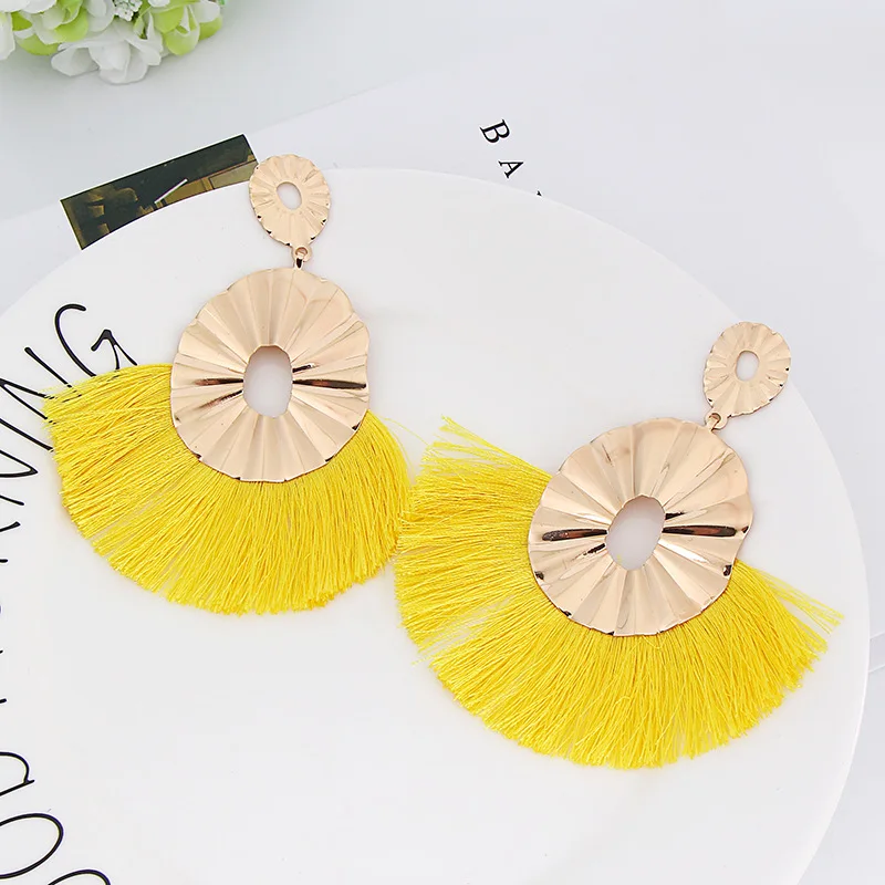 

Europe And America Cool Fashion Bohemian Style Tassel Earring Circle Fan-shaped Geometry Ear Stud Earrings Women's Accessories
