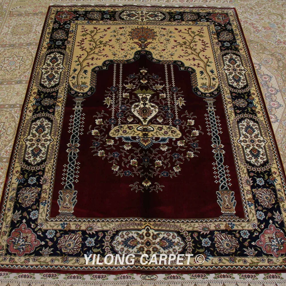 Yilong 3,5 'x5' персидкий Шелковый Молитвенный Ковер фиолетовый ручной работы изысканный молельный коврик ручной работы (TJ106A)