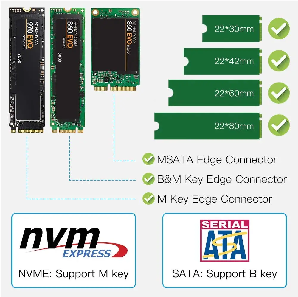 Onvian 3 в 1 NGFF и mSATA SSD адаптер M.2 NVME к PCIe 16X/M.2 SATA SSD к SATA III/mSATA-SATA конвертер+ 2 SATA кабеля