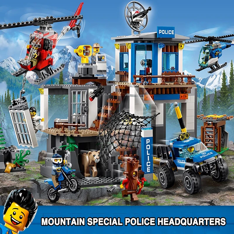

City Compatible legoinset 60174 building blocks bricks Mountain Police Headquarters Speed Build Gift Toys for Children Kids