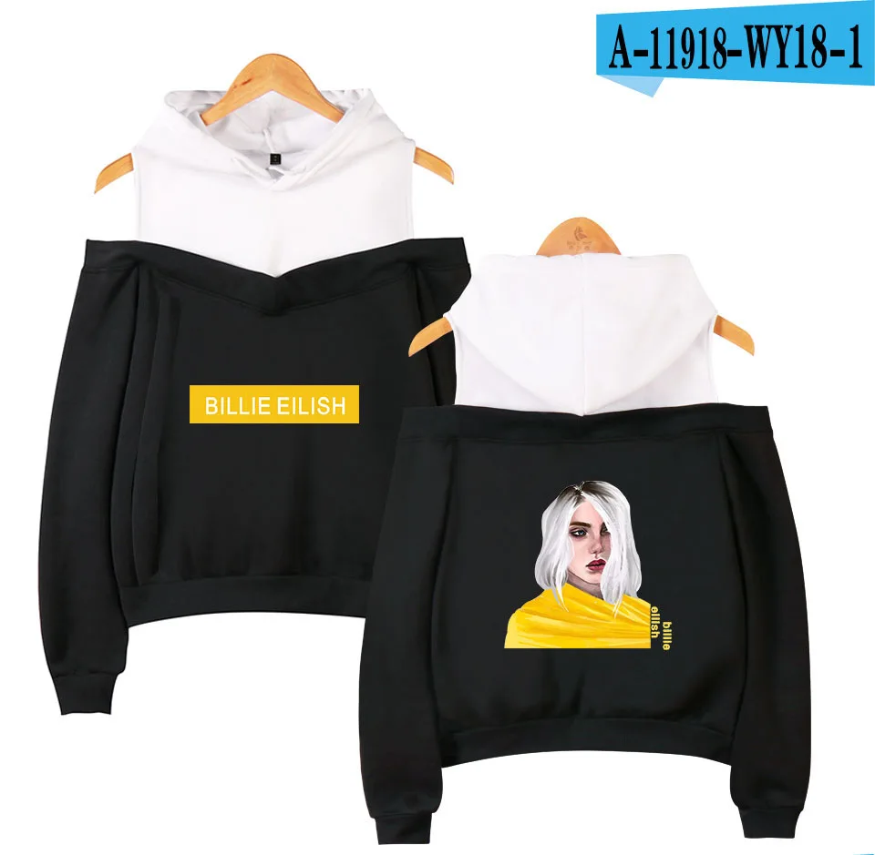 KPOP Billie Eilish розовые толстовки женские с длинным рукавом с открытыми плечами толстовки с капюшоном Harajuku спортивный костюм уличная хип-хоп одежда - Цвет: 009