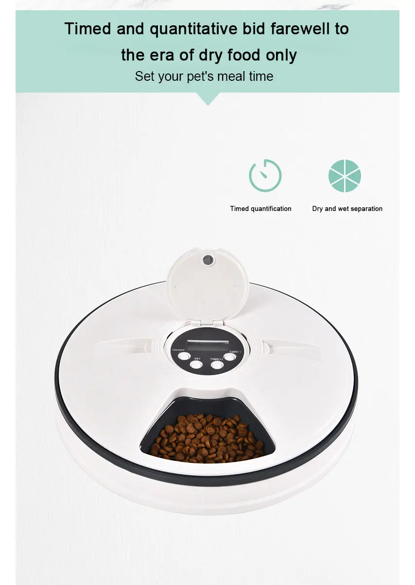 Alimentador automático de temporizador redondo 6 rejillas para mascotas