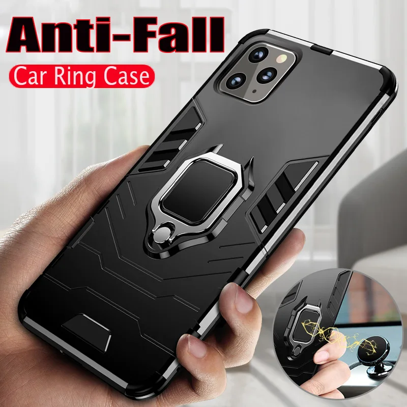 Luxury Shockproof Silicone Armor Case For IPhone 11 Pro Max X XS XR Magentic Cover Car Holder Ring |