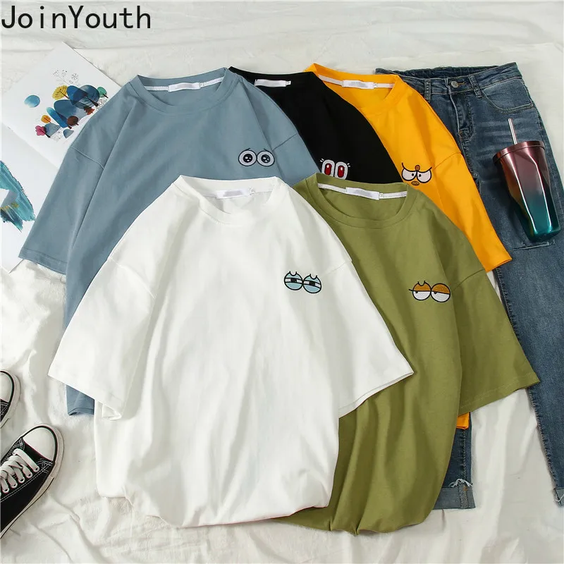 Joinyouth New 2020 Spring Summer Short Sleeve T Shirt Cartoon Embroidery Korean Causal Top Tees Women Men O-neck Shirts 57442 | Женская