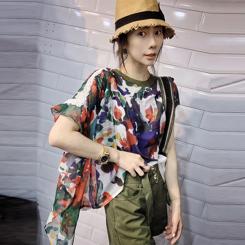 Корейский стиль, модная женская футболка, лето, новая хлопковая Повседневная модная женская футболка, асимметричные топы с коротким рукавом для женщин