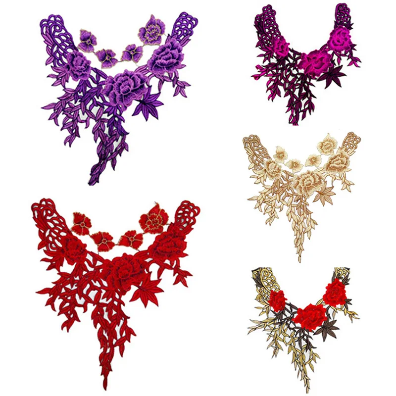 

Fashion Embroidered Lace Cloth Stickers Clothes Patch Water Soluble Mesh Collar Flower 2019 New Arrival