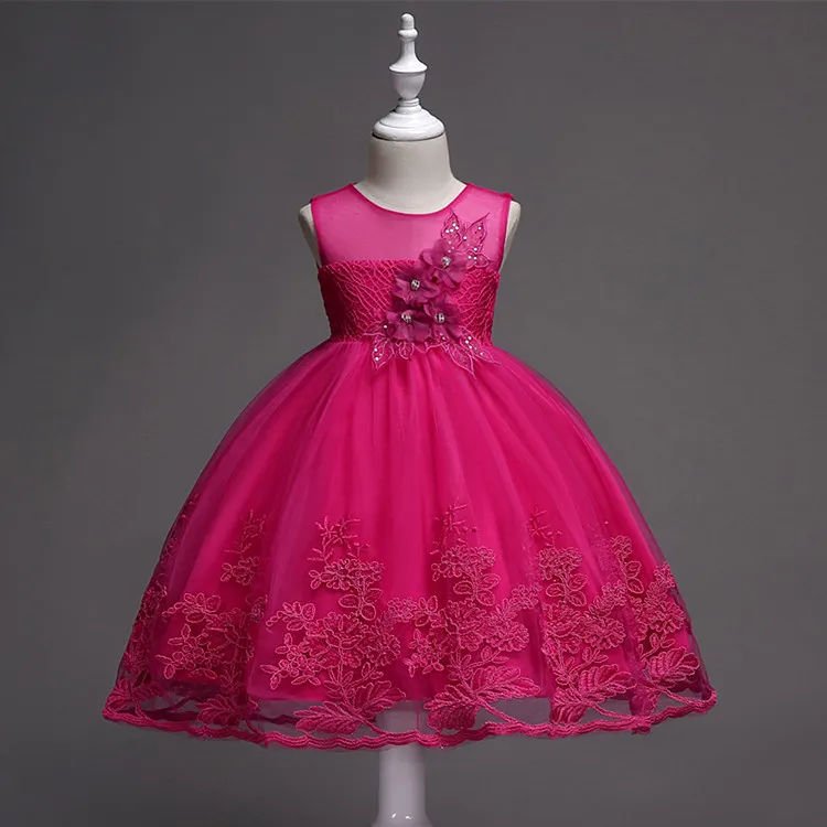 It's Yiya/платье с цветочным узором для девочек элегантные Детские вечерние платья розового, синего, белого, бордового цвета кружевные платья с бантом для свадебного причастия для девочек, 1026 - Цвет: rose red