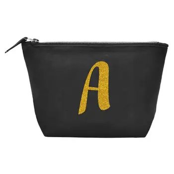 

TB10 Black Initial A Women Cosmetic bag for Make up Travel Toiletry pouch Ladies Beauty Storage