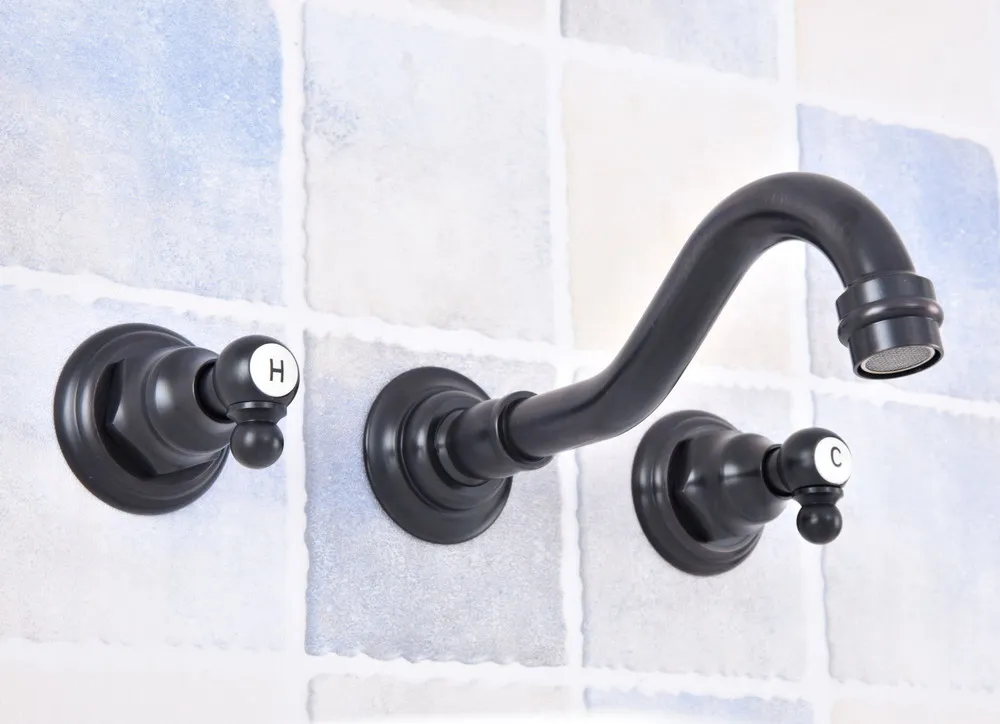 Black Oil Rubbed Bronze Widespread Wall-Mounted Tub 3 Holes Dual Handles Kitchen Bathroom Sink Basin Faucet Mixer Tap asf498 |