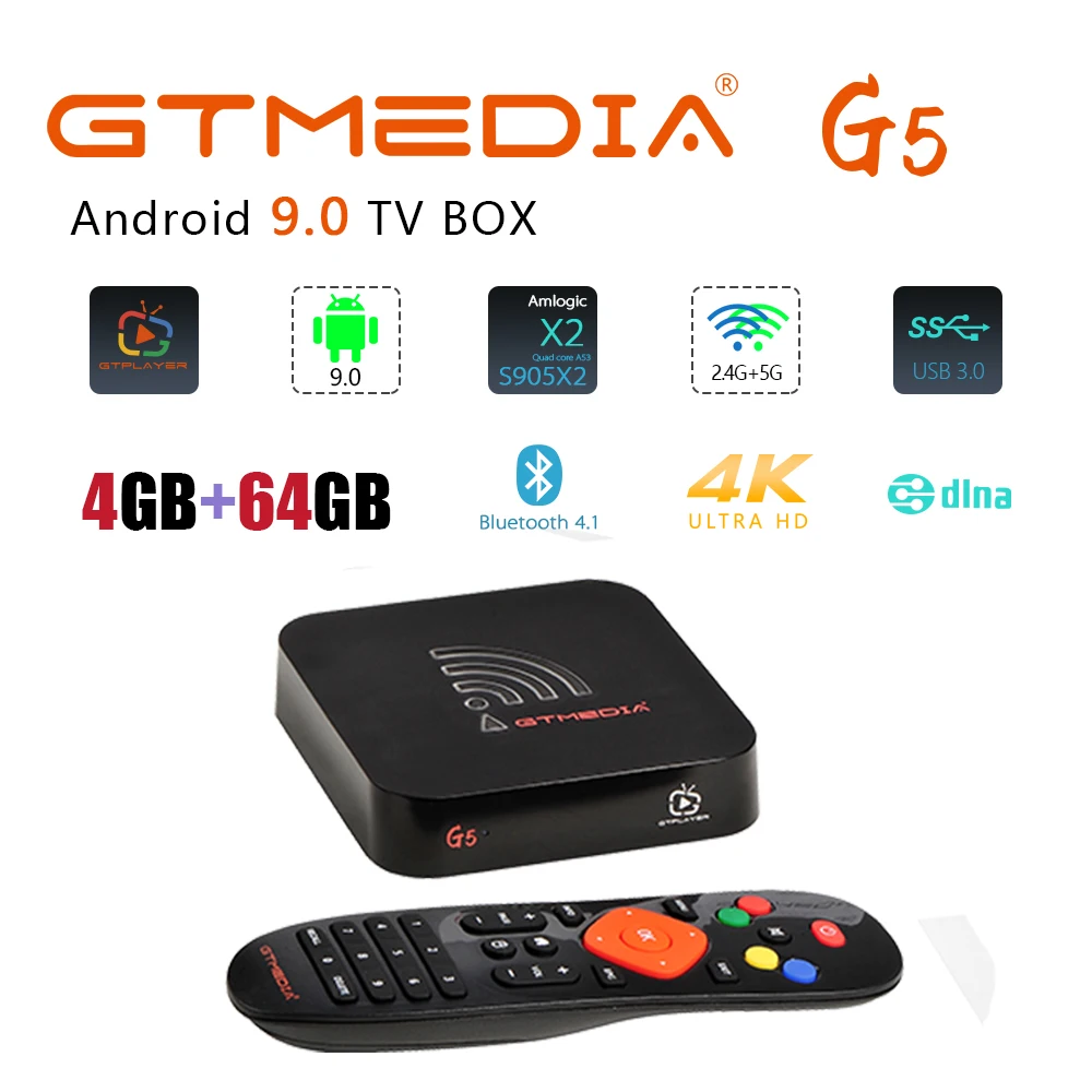 G2 Smart TV Box with 1 Year IPTV Subscription Code 4K Full HD 3D Media Player Europe IPTV PK Android 9.0 Set Top Box Abonnement - Color: G5 Android 9.0