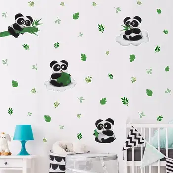 

Cartoon Wall Stcikers Kids Room Decoration Cartoon Panda Leaves Wall Decal Creative PVC Animals Sticker Wall Decals(White+Green)