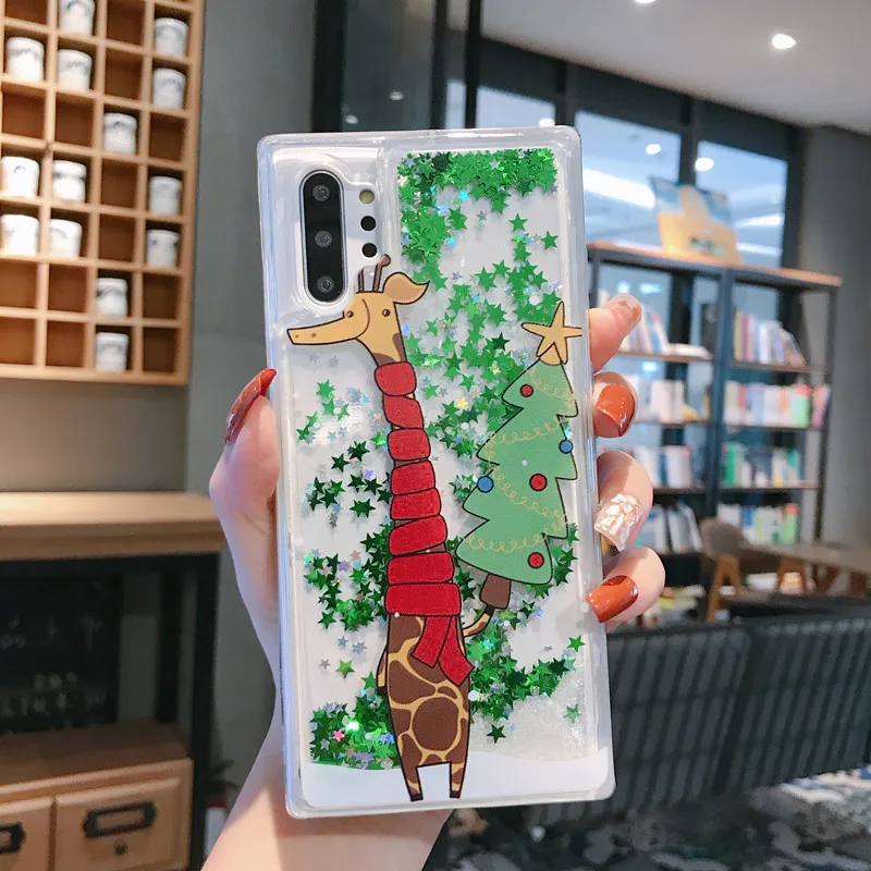 Case For Samsung Note 10 Plus S10e S10 Plus S9 S8 S7 Edge Cover Christmas Santa Claus Elk Glitter Quicksand Clear New Year Coque (12)