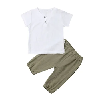 

Baby Summer Clothing Set Toddler Baby Boy Short Sleeve Solid Withe O-neck Top Shirt Green Shorts 2Pc Casual Outfit Set