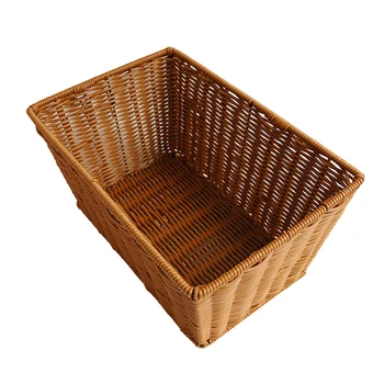 

1PC Imitated Rattan Plastic Basket Simulated Weaving Bread Storage Basket Store Snack Storage Container Shelves Display Baskets