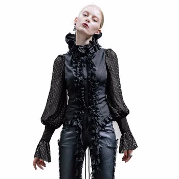 

Devil Fashion Women Steampunk Long Sleeve Chiffon Shirts Blouse Gothic Fashion Roses Collar Party Weddingg WomensTops