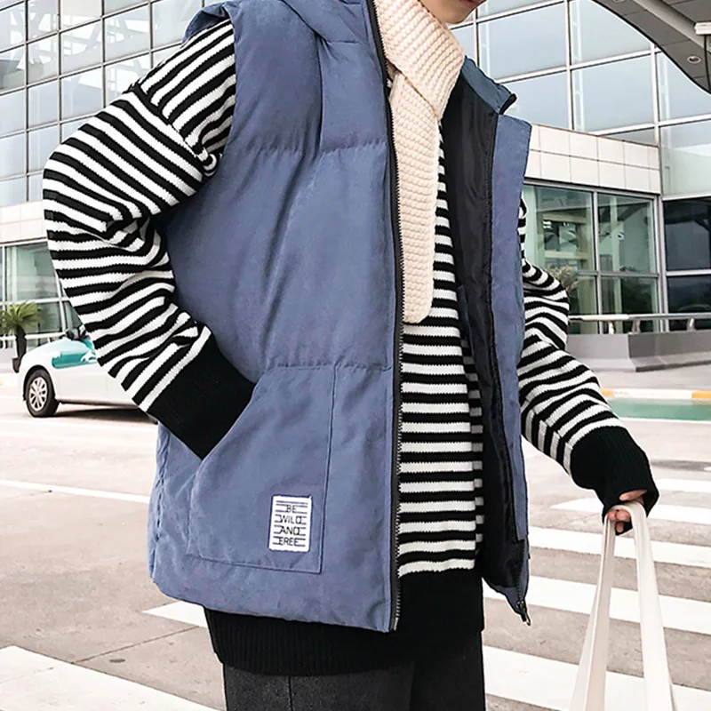 Зимняя мужская жилетка без рукавов с капюшоном, осенняя модная куртка в стиле хип-хоп, свободная верхняя одежда, японское повседневное пальто