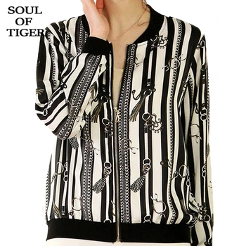 

SOUL OF TIGER 2020 Spring European Fashion Style Ladies Vintage Clothes Striped Printed Jackets Casual Female Streetwear Coats
