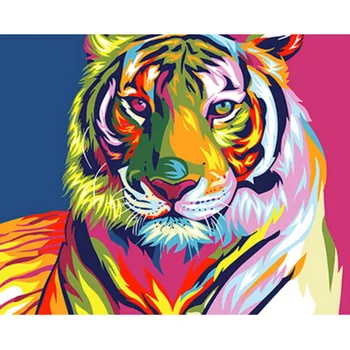 

DIY Oil Painting Colorful Tiger Paint by Numbers for Adults and Kids Beginners Handcraft for Home Wall Decor