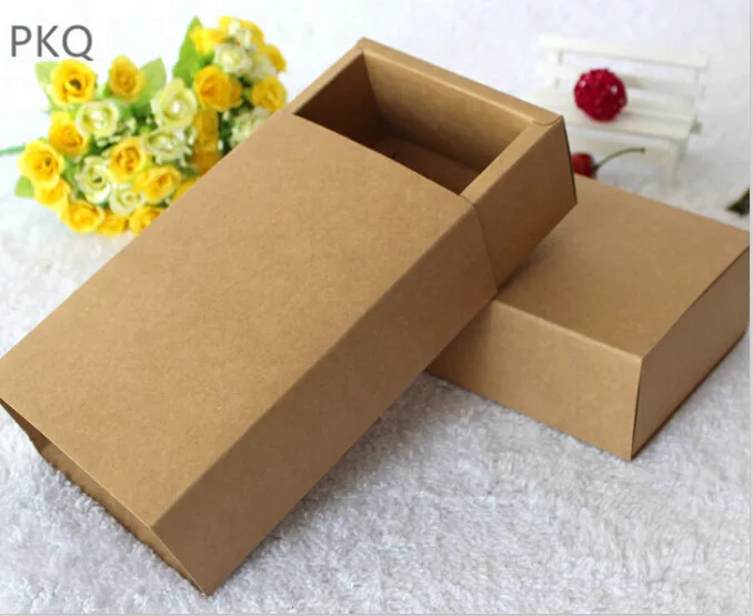 

19 sizes DIY Blank Kraft Brown Cardboard Slide Drawer Box Gift Packaging Boxes Candy Favor Packing Display Box 10PCS