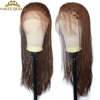 

Vogue Queen Brown 2×Twist Micro Braids Synthetic Lace Front Wig Heat Resistant Fiber With Baby Hair For Women