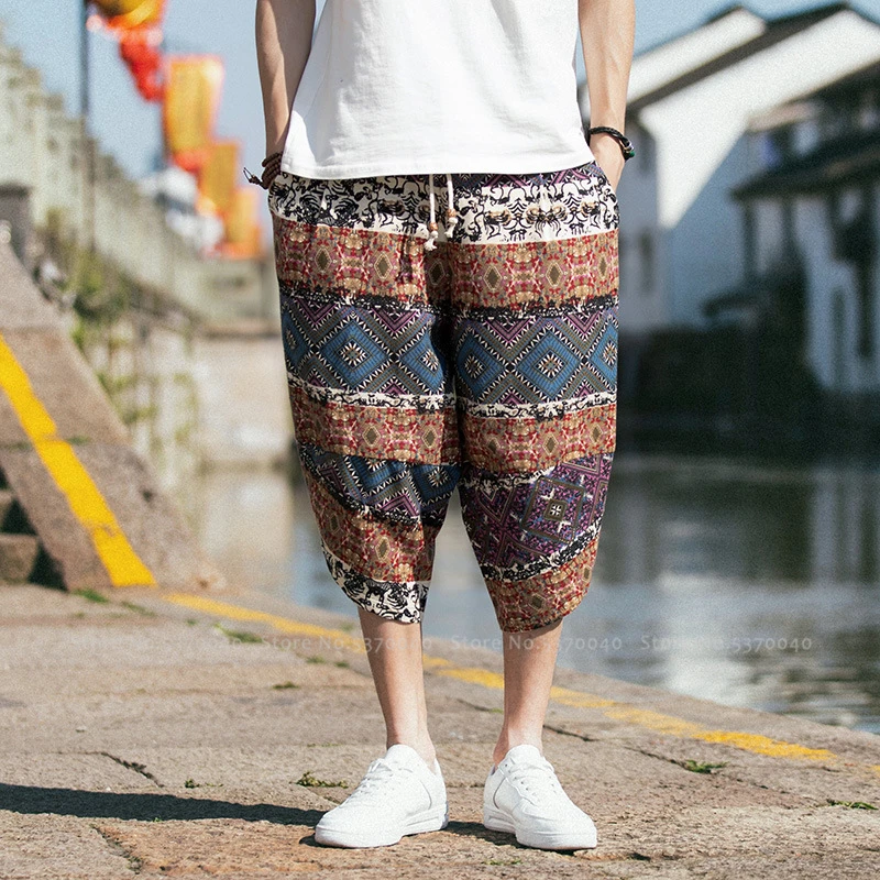 Japanese Style Wide Leg Harem Pants Asian Clothes Japan Kimono Vintage Male Hip Hop Plus Size Streetwear Bohemian Print Trousers |