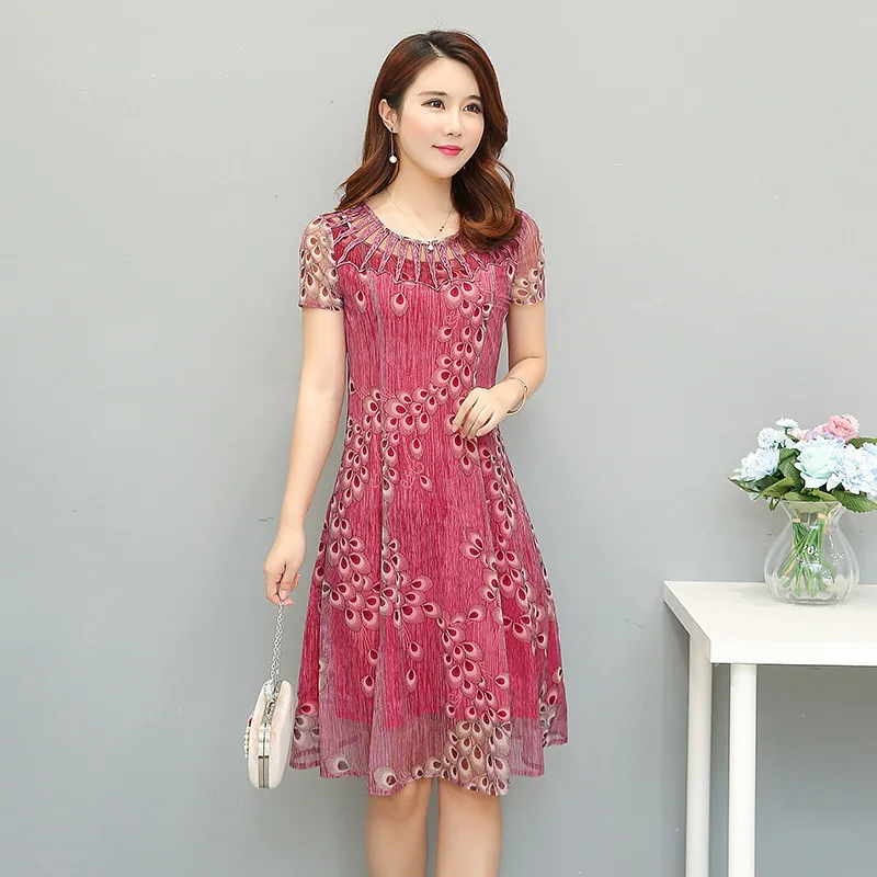 

2019 Photo Shoot Summer Wear Short Sleeve Nobility Dress Women's Printed Dress Overknee Skirt Large Size Dress