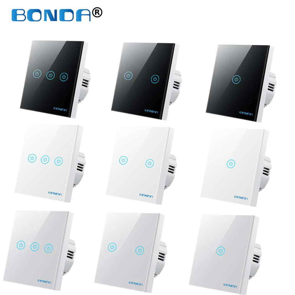 BONDA Sensor Switch Wall Touch Switches 220V Light Smart Home Crystal Glass Panel Waterproof Easy To Clean 4 Colors Available |
