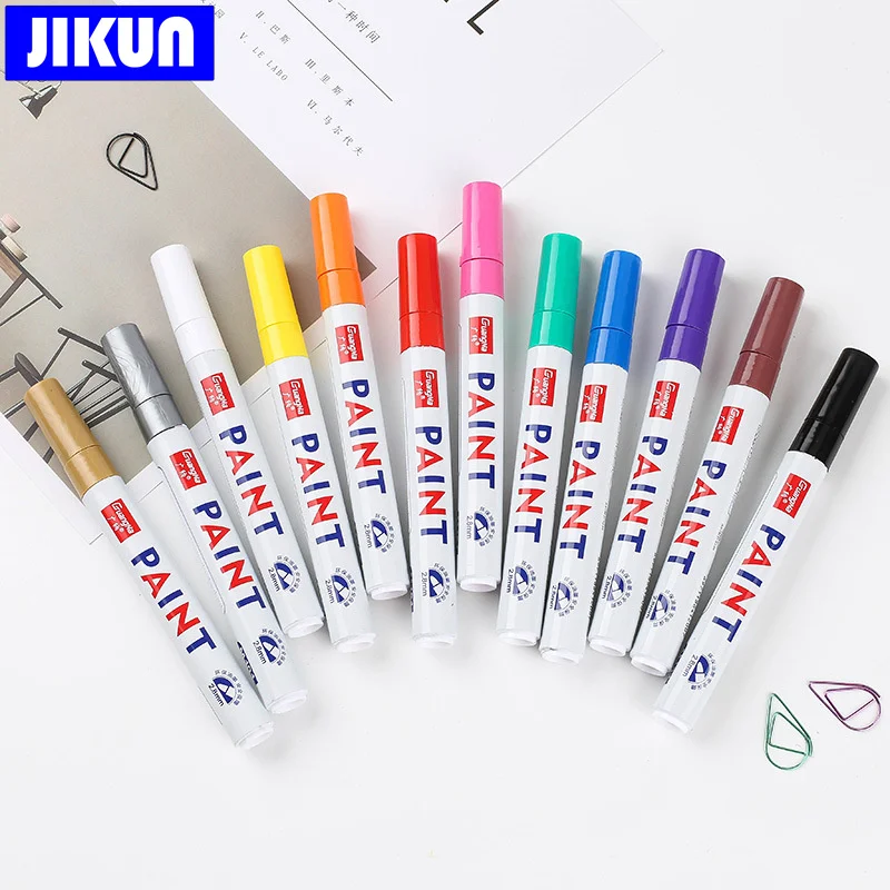 JIKUN 2pcs Permanent Tire Markers Paint Pen Waterproof Durable Fix Stift  Rock Glass Rubber Metal Accessories Painting Pens