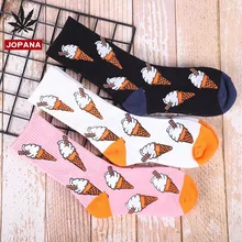 Цветочные Носки, теплые, для женщин, мороженое, хлопок, круглый носок, забавные, милые, Kawaii, искусство, Счастливый мультфильм, удобная, уличная мода, повседневная