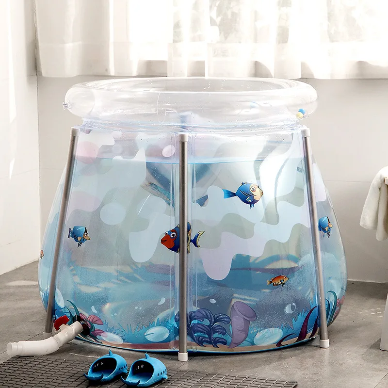 Inflatable Baby Bathtub Foldable Kid Infant Toddler Infant Newborn Air Foldable Shower Bathing Swimming Pool with Swim Ring
