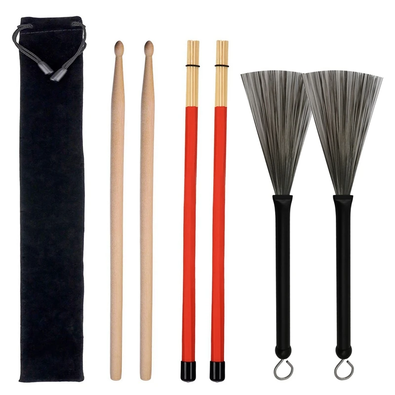 

1 Set New Aluminum Alloy Handle Retractable Loop End Wire Brushes Drum Sticks for Jazz Drum Stick Musical Accessories,Black