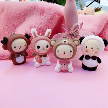 

Ins super fire pink girl heart four small things panda rabbit mini toy keychain female bag key chain ring pendant