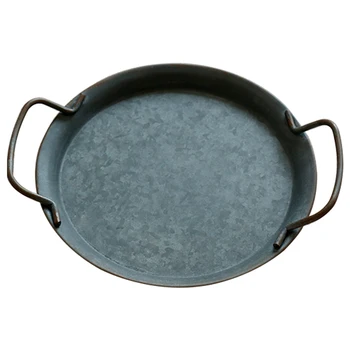 

Kitchen Restaurant Round Retro Decoration Serving Fruit Trays Home Storage Garden With Handle Bread Easy Clean Iron Plate